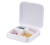 (4 Compartment, White) - ZDQZC Pill Organiser Case - Portable Pill Box Small Pill Container for Purse or Pocket, Excellent Pill Storage Case (White, 4 Compartment)