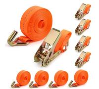 4 correas tensoras con trinquete y gancho, 4 m x 25 mm, correa de amarre resistente para motocicletas, coches, remolques, seguridad de carga, certificado TÜV/GS, correa de fijación