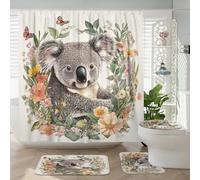 4 cortinas de ducha con diseño de koalas de primavera de 72 x 72 pulgadas con ganchos, juegos de accesorios de baño con alfombrilla de baño, cubierta de tapa de inodoro en forma de U, decoración