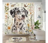 4 cortinas de ducha con diseño de leopardo Catahoulas de primavera de 72 x 72 pulgadas con ganchos, juegos de accesorios de baño con alfombrilla de baño, cubierta de tapa de inodoro en forma de U