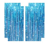 4 cortinas de oropel azul oscuro, con purpurina, serpentinas azules, flecos azules, cortina con purpurina azul oscuro, decoración para pecado, bautismo, policía, cumpleaños, fiestas de los 90 (1 m x 2