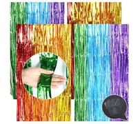 4 cortinas de oropel, cortinas con flecos, cortinas de flecos de 3,3 x 6,6 pies, cortinas de papel de aluminio metálico, arco iris, oropel, serpentinas metálicas, vacaciones, cabinas de fotos