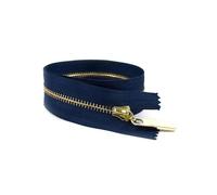 4 cremalleras metálicas de 15 a 70 cm, de extremo cerrado y abierto, para bolsillos de bolsos, kit de reparación de prendas, accesorio de bricolaje, n.° 3,Azul marino dorado,Extremo cerrado-25cm