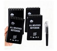 4 Cuadernos Impermeables A7 con 1 Bolígrafo Libreta de Bolsillo All Weather Bloc Notas Espiralado Papel Resistente al Agua Cuaderno Reporter para Escuela Trabajo Viaje y Actividades al Aire (Negro)