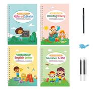 4 cuadernos mágicos de práctica de escritura a mano, dibujo artístico, operaciones matemáticas, letras y números, libro de trabajo para niños, habilidades motoras finas