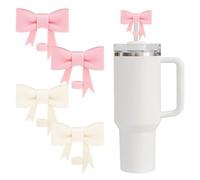4 cubiertas para pajita Stanley Cup, lindo lazo pajita cubierta para accesorios Stanley Cup, 10 mm de material de silicona a prueba de polvo para Stanley Cup 30 & 40 oz, rosa + beige