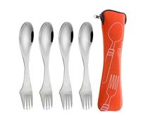 4 Cubiertos Y Cucharas Portátiles, 1 Bolsa de Almacenamiento, Juego De Cubiertos Y Cucharas De Acero Inoxidable, Cubiertos Dentados Y Cucharas, Cubiertos Portátiles Para Campamento, Juego De Cubiertos