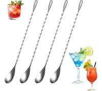 4 cucharas de bar largas cucharas de cóctel de 25 cm de acero inoxidable con patrón en espiral y pulido en espejo, diseño elegante, perfecto para martinis