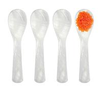 4 cucharas de caviar de perlas, cucharas de nácar con mango redondo, cuchara de concha natural, adecuadas para caviar, huevos, helado, yogur, café, sal, azúcar, pasteles, servicio de restaurante