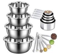 4 Cuencos Cocina Con 12 Cuchara Medidora Gramos Set, Measuring Spoons para Cocinar y Hornear, Tazón de Cocina para Mezclar y Servir