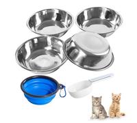 4 cuencos de acero inoxidable para comida perros y gatos, plato gatos poco profundos, comedero repuesto extra - metal alimentos agua, pequeños 12 onzas