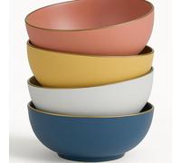 4 Cuencos De Cerámica 500 Ml - Set De 4 Bowls con Borde Dorado y 4 Colores Diferentes, Ideal Para Sopas, Ensaladas, Postres Y Desayunos, Diseño Moderno Y Elegante. Bols Medianos de Medio Litro