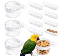 4 cuencos transparentes desmontables para pájaros pequeños con 8 vasos pequeños para alimentos, comedero de plástico para loros, convenientes tazas de comida colgantes para loro pinzón canario