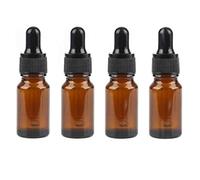 4 cuentagotas de cristal ámbar vacíos rellenables de 15 ml con cuentagotas de cristal para aceites esenciales, aromaterapia, contenedor de líquidos, recipiente con gotero de cristal y tapas negras