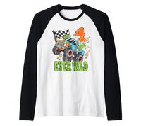 4º Cumpleaños Four Ever Wild 4 Años Monster Truck Racing Camiseta Manga Raglan