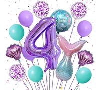 4 Cumpleaños Globos de Sirena Grande Morado Globo Número 4 Año Sirena Globos de Confeti Concha de Niña Decoración de Cumpleaños