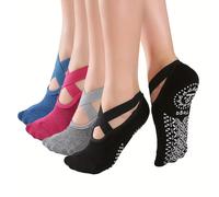 4 de Calcetines de Yoga X-cross para Mujeres con Agarre, Calcetines Antideslizantes para Pilates, Barre, Ballet, Fitness