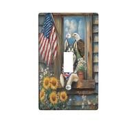 4 de julio Alaskan Malamute - Cubierta decorativa para interruptor de luz, placa de pared con 1 palanca única, placa de interruptor eléctrico de granja de 250 años, placa frontal eléctrica de
