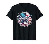 4 de julio Avión de combate Jet rojo blanco azul en el cielo Camiseta