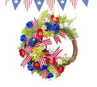 4 de Julio Coronas - Coronas patrióticas para la Puerta de Entrada | Coronas de Bandera Blanca y Azul | Decoración de Pared del Día del Memorial de la Independencia | de ratán Natural para