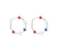 4 de julio, Día de la Independencia Americana, estrella creativa de cinco puntas, pendientes de bandera roja, azul y blanca, joyería de moda para mujeres como regalo Pendientes de diseñador (plata