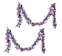 4 de julio Garland, guirnalda del Día de la Independencia, Star Patriotic 4 de julio Twist Garland | 2 decoraciones de celebración de vacaciones, adornos colgantes de desfiles, espumillón brillante