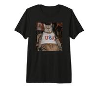 4 de Julio Gato Gordo Fumar Cigarrillo Divertido Amante Patriótico Gato Camiseta Premium