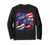 4 de Julio Monster Truck Bandera de Estados Unidos para niños pequeños Manga Larga