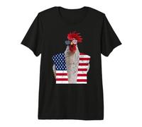 4 de Julio patriótico Gallo Pollo Rojo Blanco Azul Bandera de Estados Unidos Camiseta Premium
