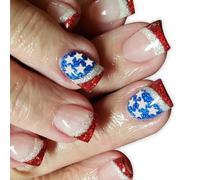 4 De Julio Presione Sobre Uñas Square Tip False Independence False With America Flags Star Stick En Glues En La Uña