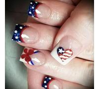 4 De Julio Presione Sobre Uñas Square Tip False Independence False With America Flags Star Stick En Glues En La Uña