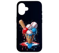 4 de Julio Red White and Blue Baseball Ice Cream Drip Boys Carcasa para iPhone 16
