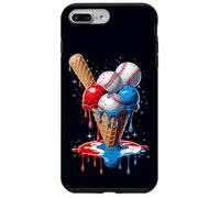 4 de Julio Red White and Blue Baseball Ice Cream Drip Boys Carcasa para iPhone 7 Plus/8 Plus