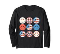 4 de julio Smile Faces Retro Groovy bandera de Estados Unidos para niños Manga Larga