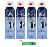 4 desodorantes en spray Felce Azzurra Invisibile con tecnología desocomplex, eficacia 48 horas, sin manchas, 150 ml + llavero Beni Culinari gratuito