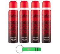 4 desodorantes Malizia Donna Passion Seduction Parfum,desodorante desodorante spray para mujer 100 ml + llavero Beni Culinari gratis