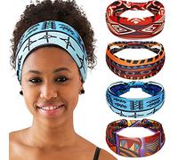 4 Diademas Africanas Banda Ancha Elástica Anudada de Yoga Diademas de Africanos Accesorios de Cabello para Mujeres y Niñas (Serie Elegante)