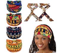 4 diademas africanas con 2 diademas de bufanda de seda, pañuelos bohemios, pañuelo elástico estampado retro, diademas deportivas de yoga con ala ancha, accesorios para el cabello para mujer