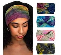 4 diademas anchas para mujer, diademas elásticas con nudo turbante, bandas elásticas para yoga, entrenamiento, correr, deportes, bufandas grandes africanas para la cabeza