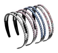 4 Diademas de Doble Fila Diamantes de Imitación, Diademas de Plástico Doble Fila, Diademas Cristal de Doble Diamante, para Mujeres Y Niñas, Accesorios para el Cabello - 4 Colores