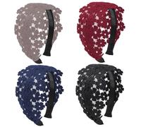 4 diademas de encaje elásticas anchas y florales, elegantes y antideslizantes, para mujeres niñas.