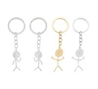 4 Divertidos Llaveros En Forma De Corazón Stickman, Colores Dorados Y Plateados Simples, Pequeños Coles para Expresión Emocional, Regalos Creativos, Adecuados para Parejas Y Amigos.