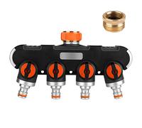 4 Divisor de Manguera: Distribuidor de Grifo de 3/4"y con Adaptador para computadora de riego de jardín, Conectores con Válvulas de Apagado, Conector de Grifo de Goma para Jardín y Hogar