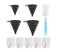 4 Drenajes De Aceite Plegables, 1 Cepillo De Limpieza Con Mango Azul, 5 Ganchos Adhesivos Transparentes, Embudo Telescópico, Embudo De Silicona Para Cocina