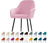 4 elegantes fundas para sillas de comedor de terciopelo elástico rosa con brazos, fundas traseras curvadas para taburetes de bar, tocador y sillas de escritorio de oficina en casa, máxima protección y