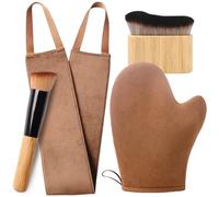 4 en 1 ayuda de crema para la espalda, juego de guantes autobronceadores, 1 guante, 1 aplicador de espalda, 1 aplicador facial, 1 cepillo para el cuerpo