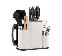 4 en 1 Bloques de Cuchillos Universal, Taco de Cuchillos Cuadrados, Soporte de Almacenamiento para Cuchillos, Porta Cuchillos y Utensilios de Cocina, Bloque de Organizador de Cuchillos (Blanco)