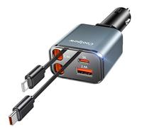 4 EN 1 Cargador Coche USB C, 69W Cargador Mechero Coche【180° Plegable】 Car Charger Adaptador Móvil Coche con 2 Cables Retráctiles para iPhone 16/15/Samsung S25/S24/iPad/GPS