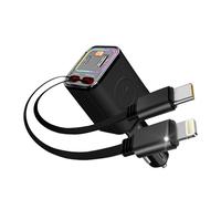 4 en 1 Cargador de Coche Retráctil PD 30W, Cargador Mechero Coche Carga Rápida mit 12/24V Puerto USB-C/A, Adaptador Cargador Móvil Coche con Cables Retráctil Tipo C y Light-ning, Cargado/r Movil Coche