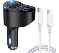 4 en 1 Cargador de coche USB con cable USB C 7A/36W PD 3.0 Cargador de coche con encendedor y 3 Puertos Cargador USB Coche Compatible con Huawei, Xiaomi Redmi, Samsung Galaxy